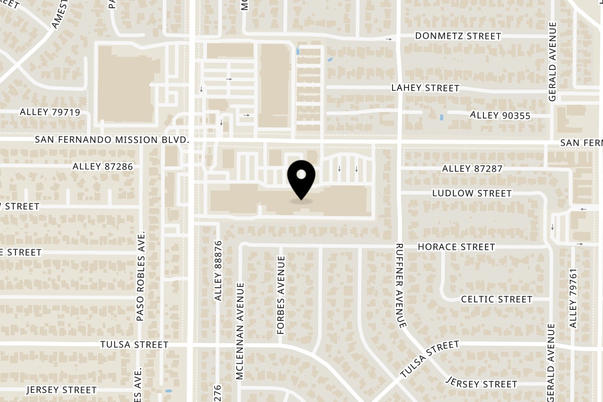 Map showing the location of Ameci Pizza & Pasta Granada Hills on 16858 San Fernando Mission Blvd in Granada Hills